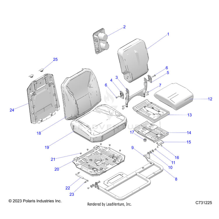An Image of a Genuine Polaris Parts Schematic Diagram showing the schematic - BODY: SEAT PASSENGER - 2024 POLARIS RANGER XD 1500 NORTHSTAR CREW
