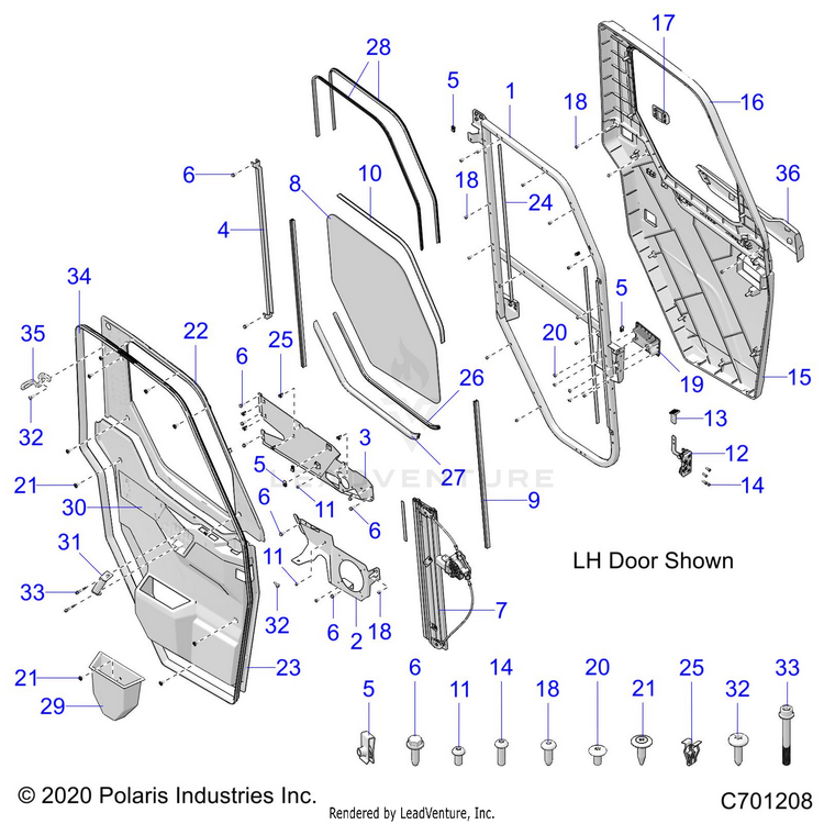 An Image of a Genuine Polaris Parts Schematic Diagram showing the schematic - BODY: DOOR FULL POWER - 2021 POLARIS RANGER XP 1000 NORTHSTAR ULTIMATE