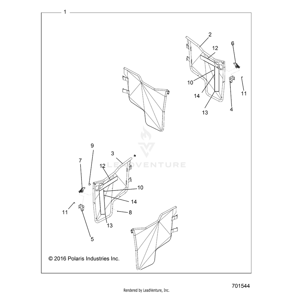 An Image of a Genuine Polaris Parts Schematic Diagram showing the schematic - BODY: DOOR HALF - 2017 POLARIS RANGER XP 1000