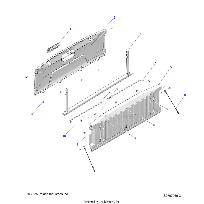 An Image of a Genuine Polaris Parts Schematic Diagram showing the schematic - BODY: BOX TAILGATE ASSEMBLY - 2026 POLARIS RANGER 570