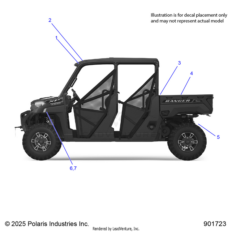 An Image of a Genuine Polaris Parts Schematic Diagram showing the schematic - BODY: DECALS GENERAL - 2026 POLARIS RANGER 1000 XP CREW TEXAS EDITION