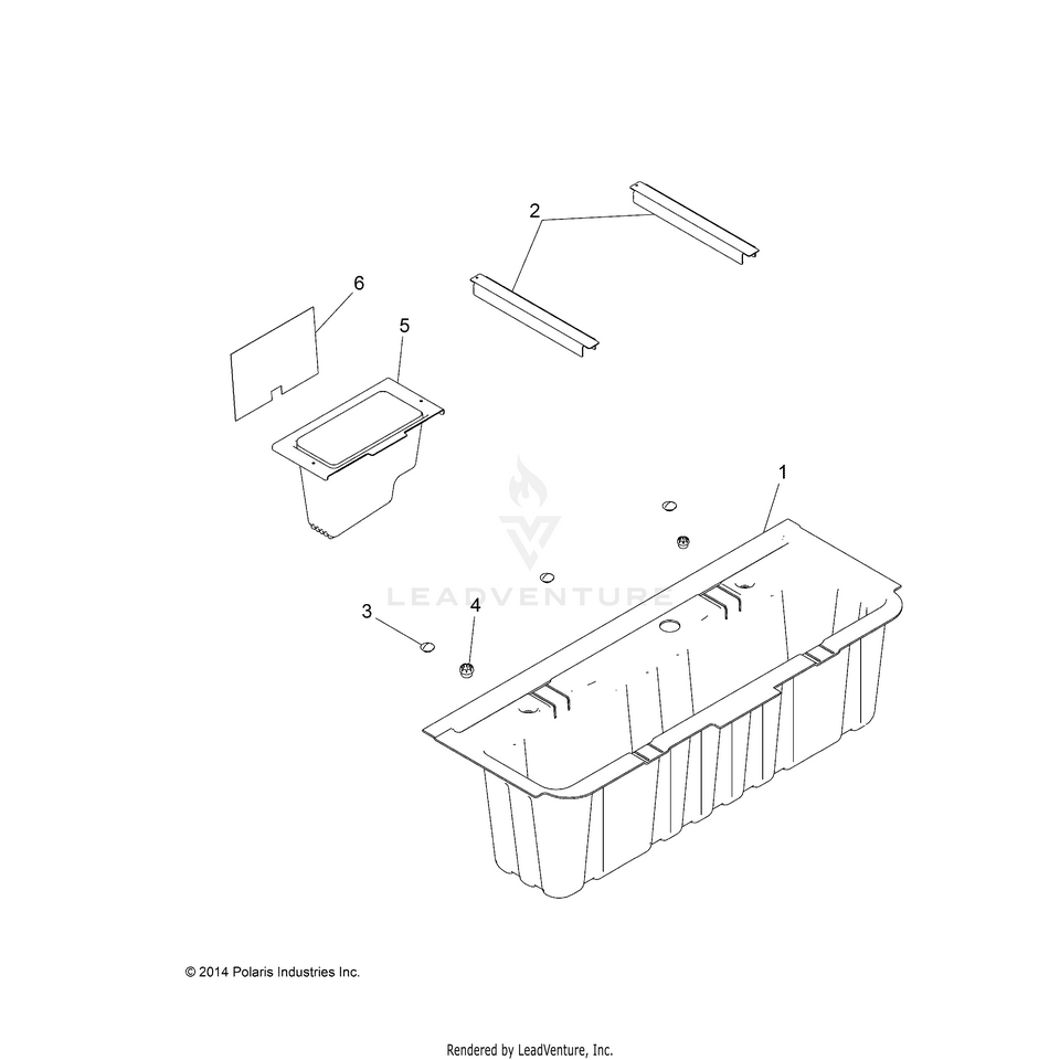 An Image of a Genuine Polaris Parts Schematic Diagram showing the schematic - BODY: UNDER SEAT STORAGE BOX - 2015 POLARIS RANGER CREW 570 EFI