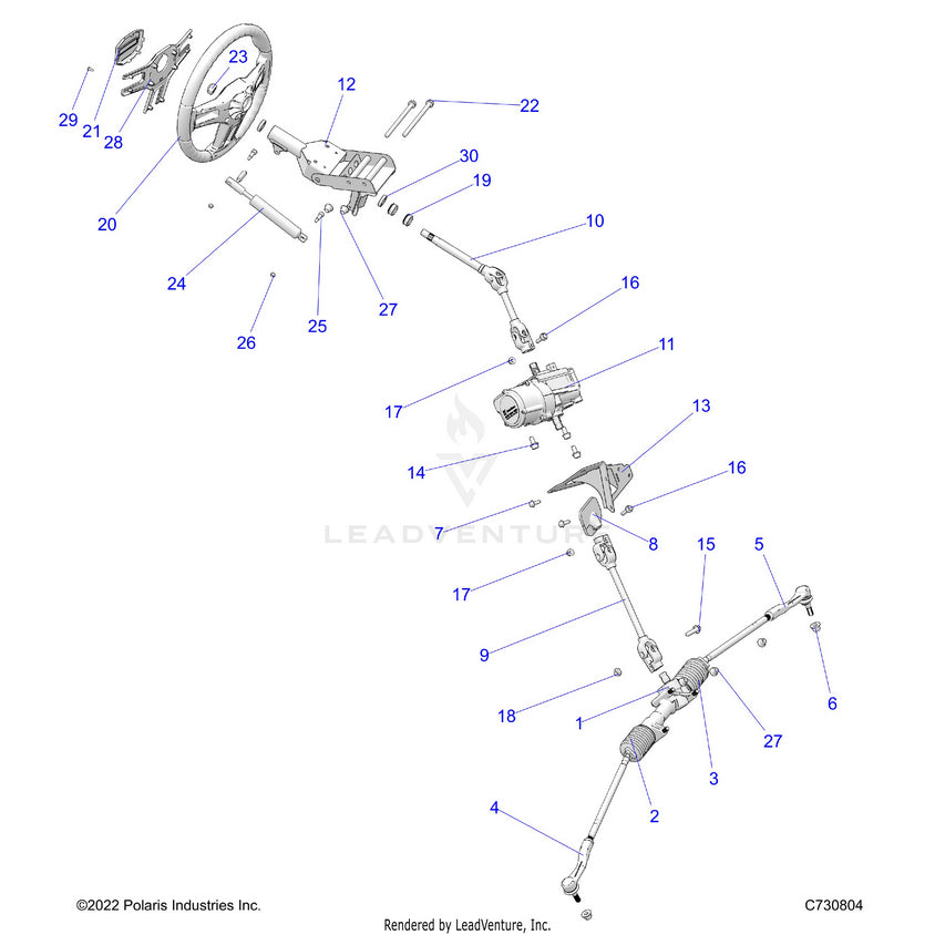 An Image of a Genuine Polaris Parts Schematic Diagram showing the schematic - STEERING: STEERING - 2023 POLARIS RANGER XP 1000 NORTHSTAR ULTIMATE EVAP