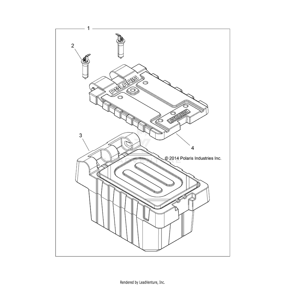 An Image of a Genuine Polaris Parts Schematic Diagram showing the schematic - BODY: CARGO STORAGE BOX - 2016 POLARIS RANGER 900 XP