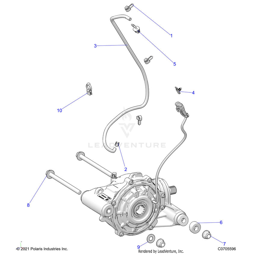 An Image of a Genuine Polaris Parts Schematic Diagram showing the schematic - DRIVE TRAIN: FRONT GEARCASE MOUNTING - 2023 POLARIS RANGER 1000 EPS