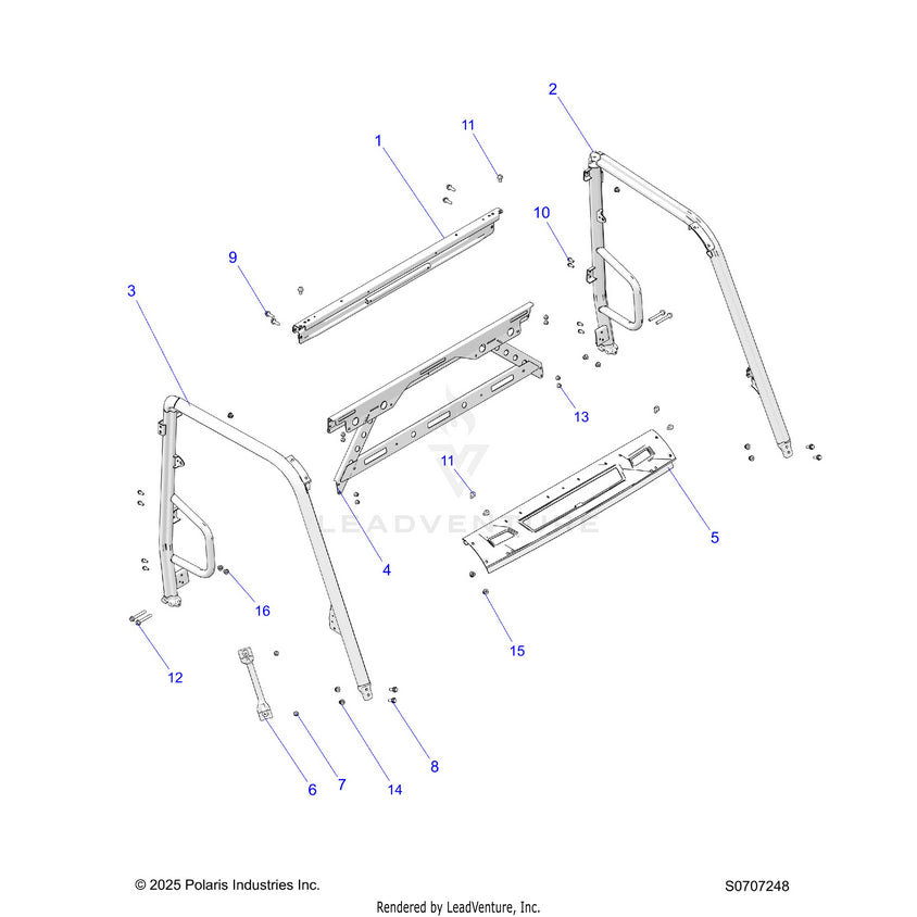An Image of a Genuine Polaris Parts Schematic Diagram showing the schematic - CHASSIS: CAB FRAME - 2026 POLARIS RANGER 570 EPS