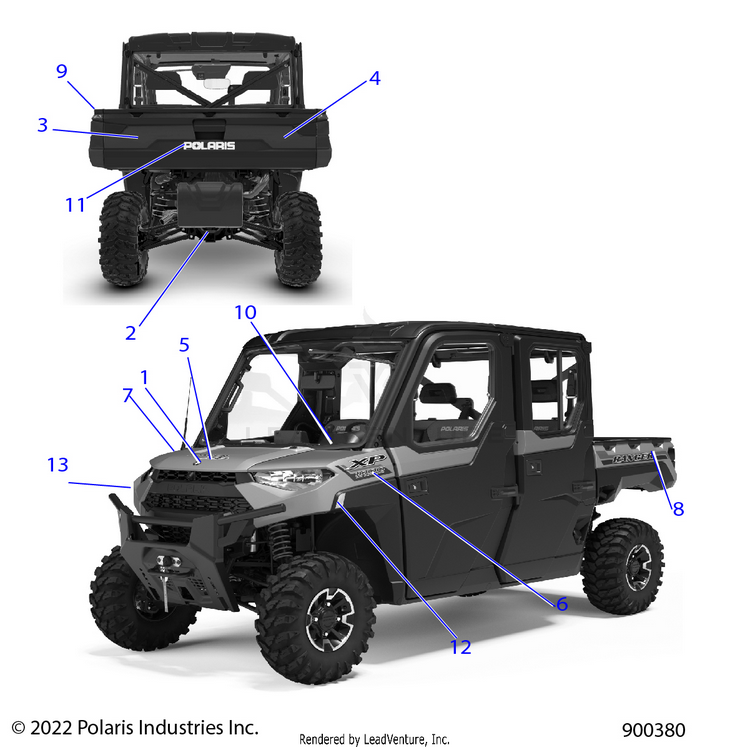 An Image of a Genuine Polaris Parts Schematic Diagram showing the schematic - BODY: DECALS GRAPHIC - 2022 POLARIS RANGER CREW XP 1000 NORTHSTAR ULTIMATE TRAIL BOSS EVAP