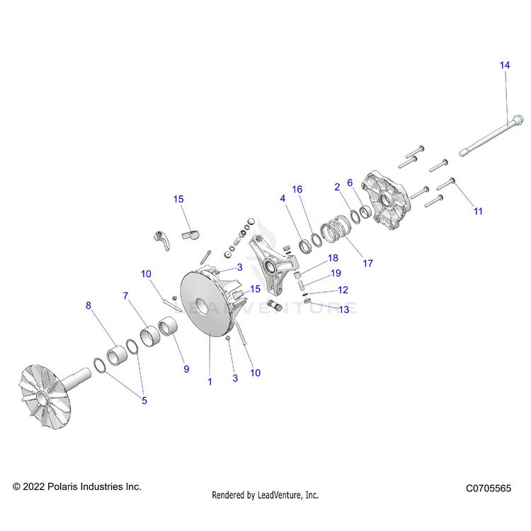 An Image of a Genuine Polaris Parts Schematic Diagram showing the schematic - DRIVE TRAIN: PRIMARY CLUTCH - 2023 POLARIS GENERAL XP 4 1000 ULTIMATE