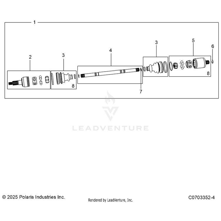 An Image of a Genuine Polaris Parts Schematic Diagram showing the schematic - DRIVE TRAIN: FRONT HALF SHAFT - 2026 POLARIS GENERAL 1000 SPORT
