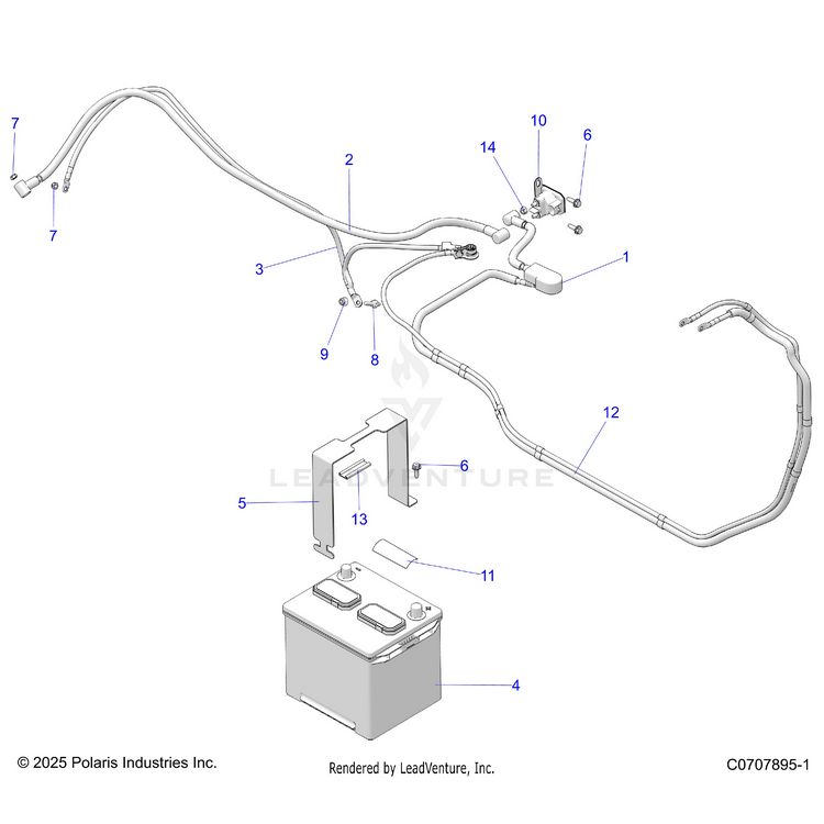An Image of a Genuine Polaris Parts Schematic Diagram showing the schematic - ELECTRICAL: BATTERY - 2025 POLARIS GENERAL XP 4 1000 SPORT