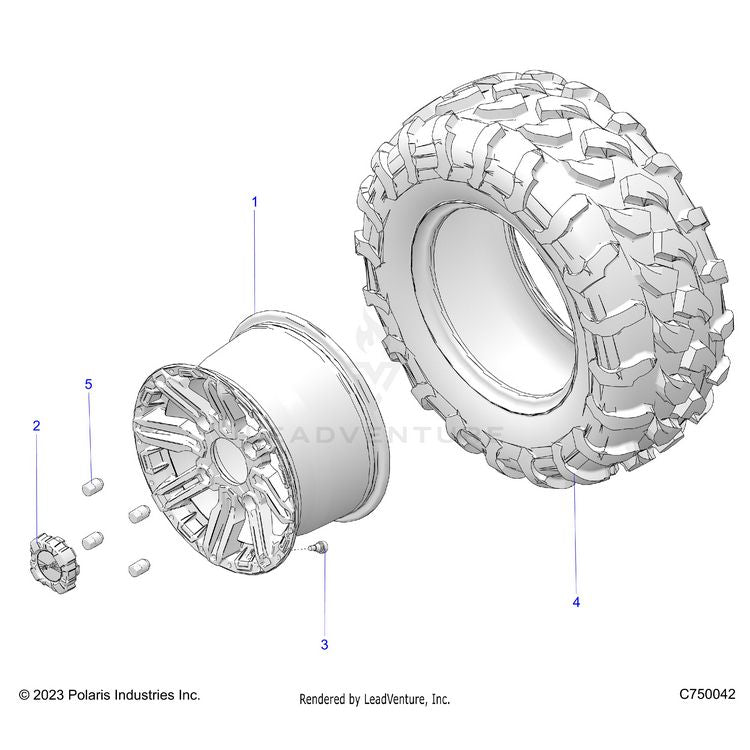 An Image of a Genuine Polaris Parts Schematic Diagram showing the schematic - WHEELS: REAR - 2024 POLARIS GENERAL 1000 PREMIUM