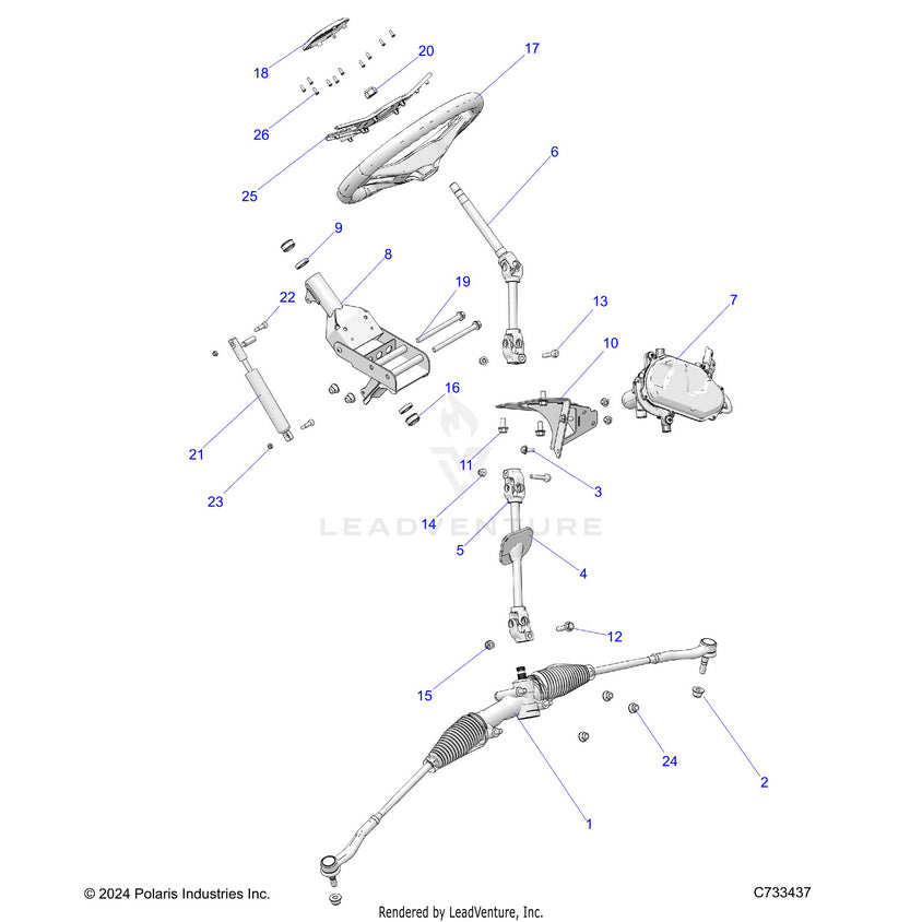 An Image of a Genuine Polaris Parts Schematic Diagram showing the schematic - STEERING: STEERING - 2025 POLARIS RANGER 1000 XP CREW NORTHSTAR ULTIMATE TRAIL BOSS