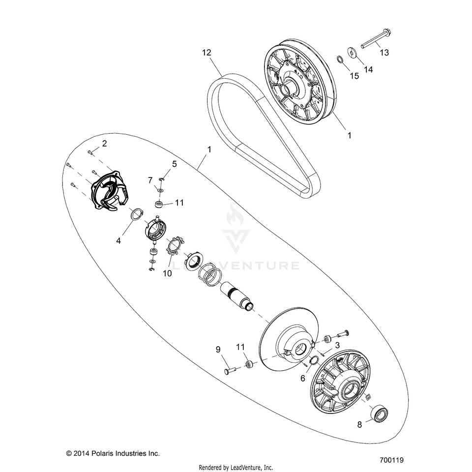An Image of a Genuine Polaris Parts Schematic Diagram showing the schematic - DRIVE TRAIN: SECONDARY CLUTCH - 2015 POLARIS RANGER 1000 DIESEL