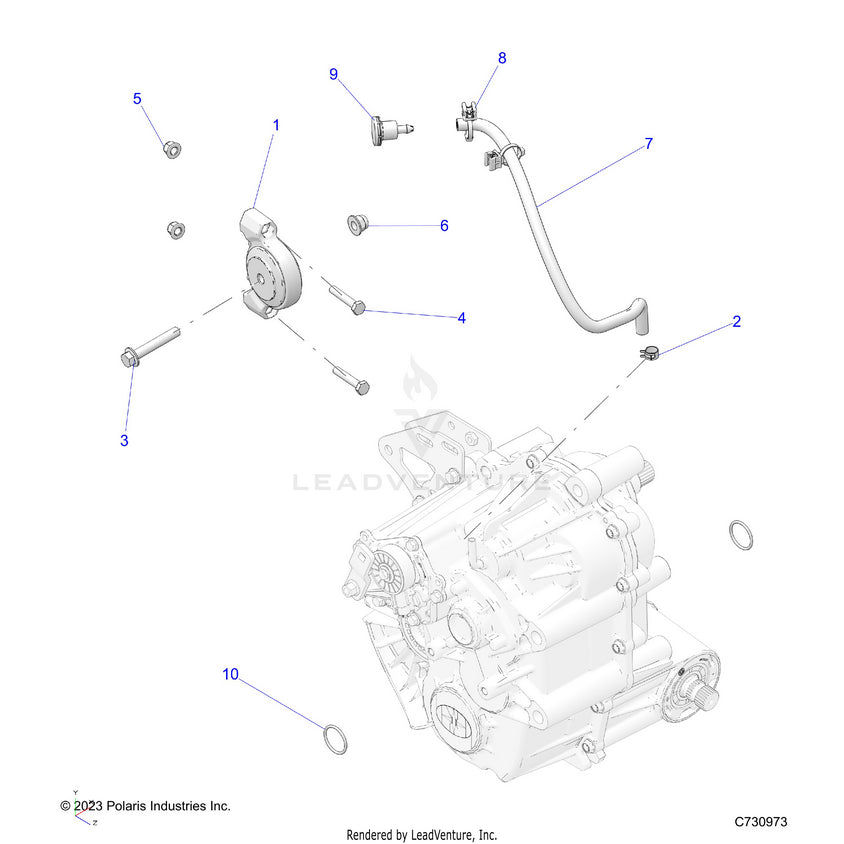 An Image of a Genuine Polaris Parts Schematic Diagram showing the schematic - DRIVE TRAIN: MAIN GEARCASE MOUNTING - 2024 POLARIS RANGER EV FULL SIZE PREMIUM
