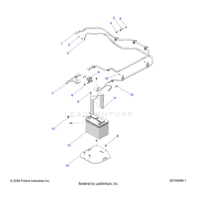 An Image of a Genuine Polaris Parts Schematic Diagram showing the schematic - ELECTRICAL: BATTERY BASE - 2023 POLARIS RANGER 570 CREW