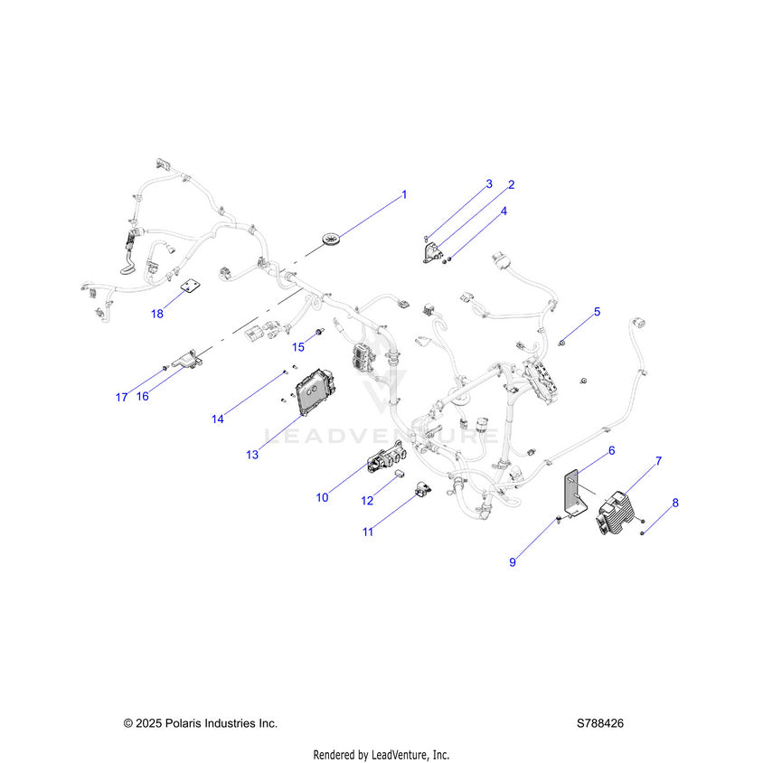 An Image of a Genuine Polaris Parts Schematic Diagram showing the schematic - ELECTRICAL: WIRE HARNESSES COMPONENTS - 2026 POLARIS RANGER 500