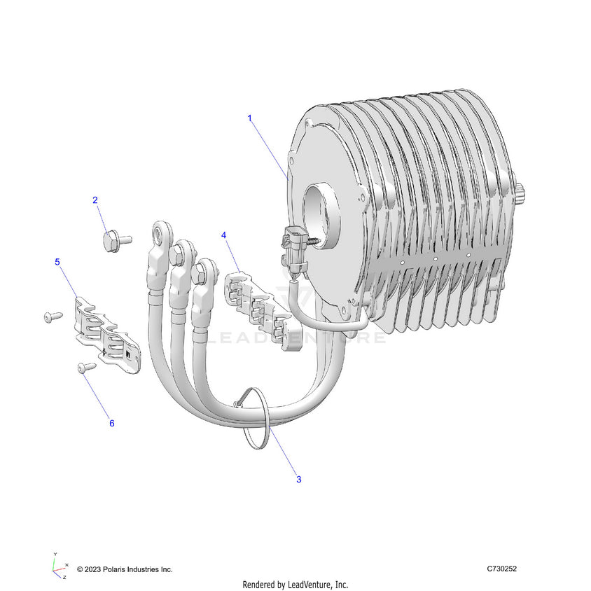 An Image of a Genuine Polaris Parts Schematic Diagram showing the schematic - ELECTRICAL: MOTOR - 2023 POLARIS RANGER EV FULL SIZE ULTIMATE