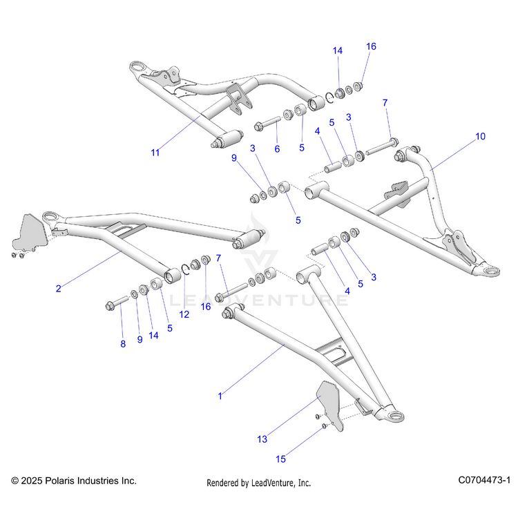 An Image of a Genuine Polaris Parts Schematic Diagram showing the schematic - SUSPENSION: FRONT CONTROL ARMS - 2026 POLARIS GENERAL XP 4 1000 ULTIMATE