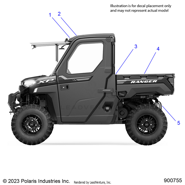 An Image of a Genuine Polaris Parts Schematic Diagram showing the schematic - BODY: DECAL GENERAL - 2024 POLARIS RANGER 1000 XP NORTHSTAR ULTIMATE