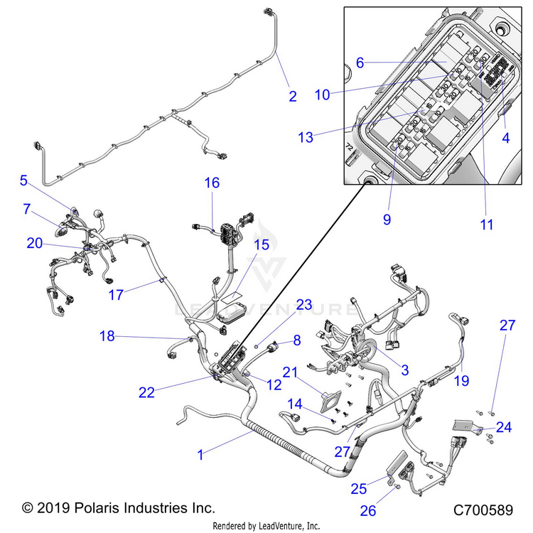 An Image of a Genuine Polaris Parts Schematic Diagram showing the schematic - ELECTRICAL: WIRE HARNESS - 2020 POLARIS RANGER 1000 FULL SIZE EPS FO