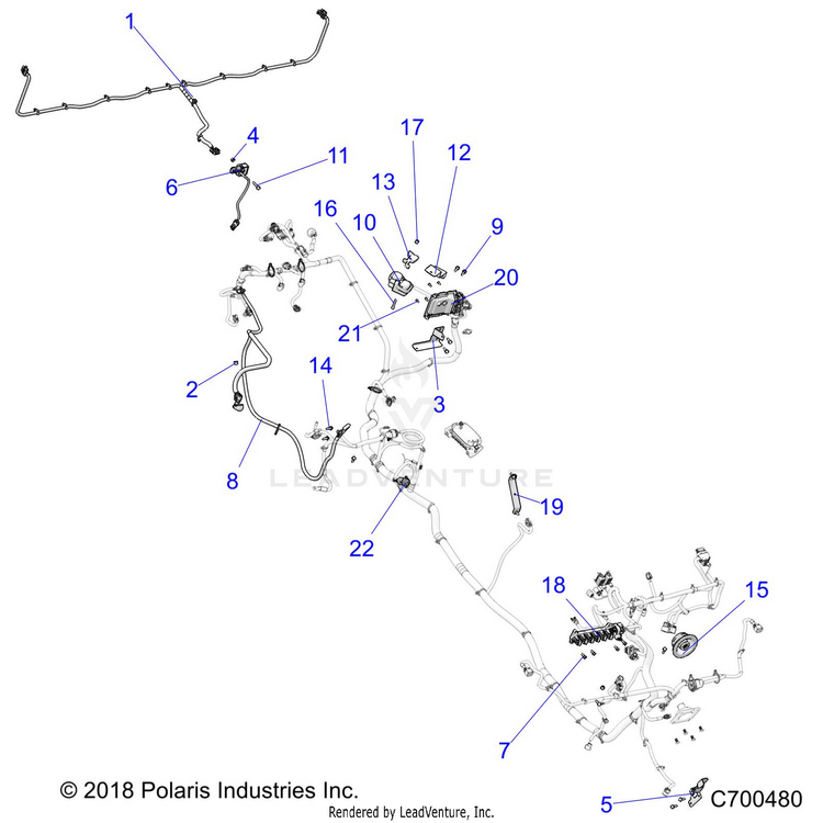 An Image of a Genuine Polaris Parts Schematic Diagram showing the schematic - ELECTRICAL: WIRE HARNESS COMPONENTS - 2020 POLARIS RANGER CREW XP 1000 NORTHSTAR ULTIMATE AUDIO