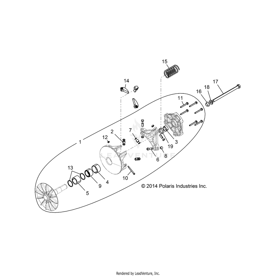 An Image of a Genuine Polaris Parts Schematic Diagram showing the schematic - DRIVE TRAIN: CLUTCH PRIMARY EBS - 2016 POLARIS RANGER 900 XP