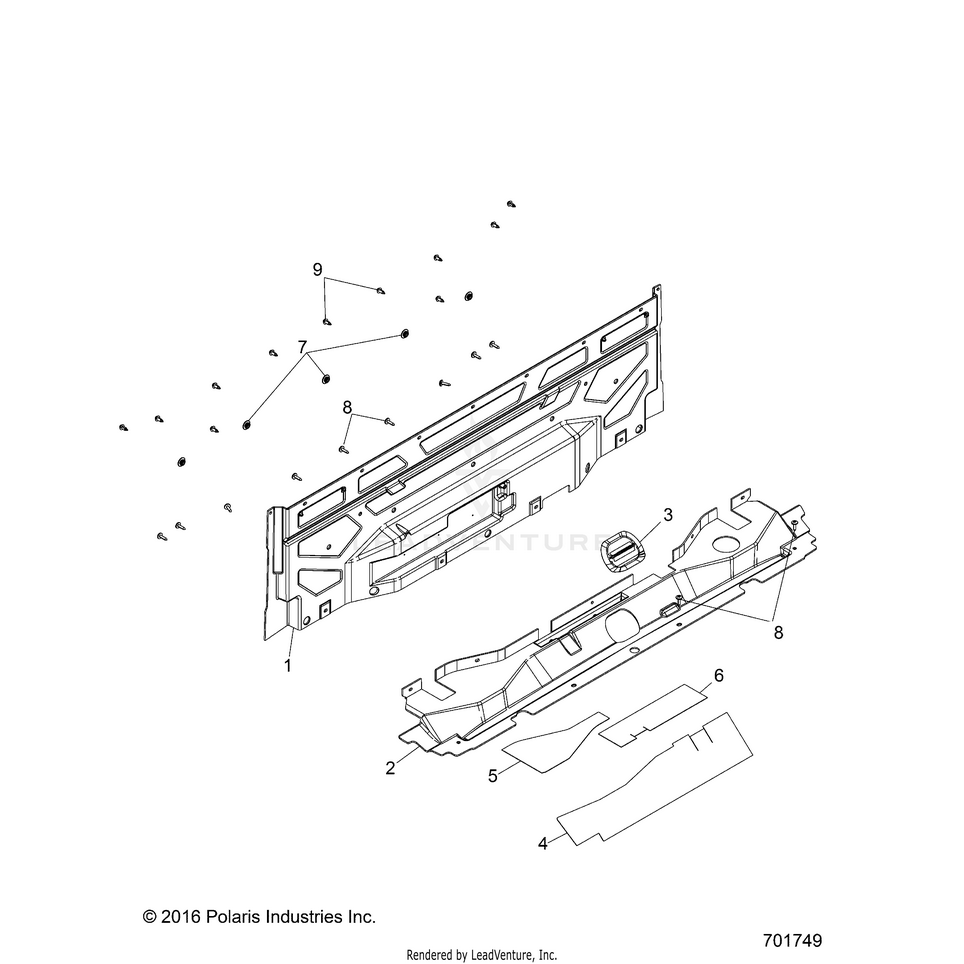 An Image of a Genuine Polaris Parts Schematic Diagram showing the schematic - BODY: CLOSEOFF REAR - 2017 POLARIS RANGER HST