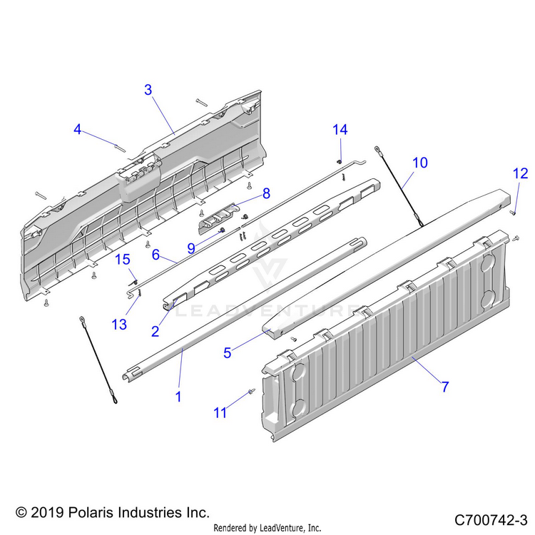 An Image of a Genuine Polaris Parts Schematic Diagram showing the schematic - BODY: BOX TAILGATE - 2020 POLARIS RANGER CREW 1000 EPS FULL SIZE
