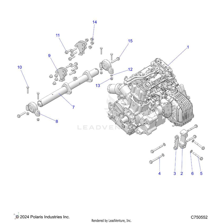 An Image of a Genuine Polaris Parts Schematic Diagram showing the schematic - ENGINE: MOUNTING &LONG BLOCK - 2019 POLARIS GENERAL 1000 EPS