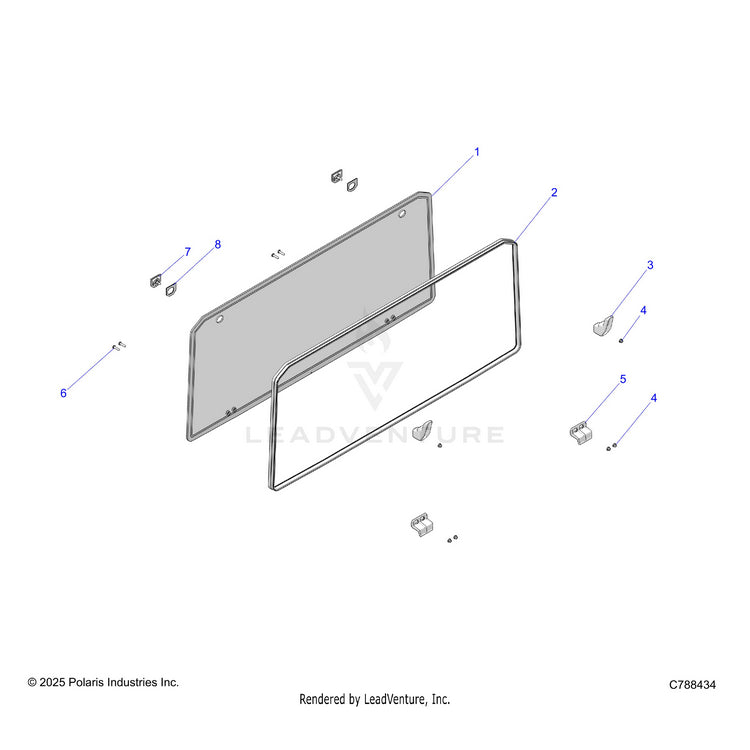 An Image of a Genuine Polaris Parts Schematic Diagram showing the schematic - BODY: WINDSHIELD REAR - 2026 POLARIS RANGER 570 CREW NORTHSTAR