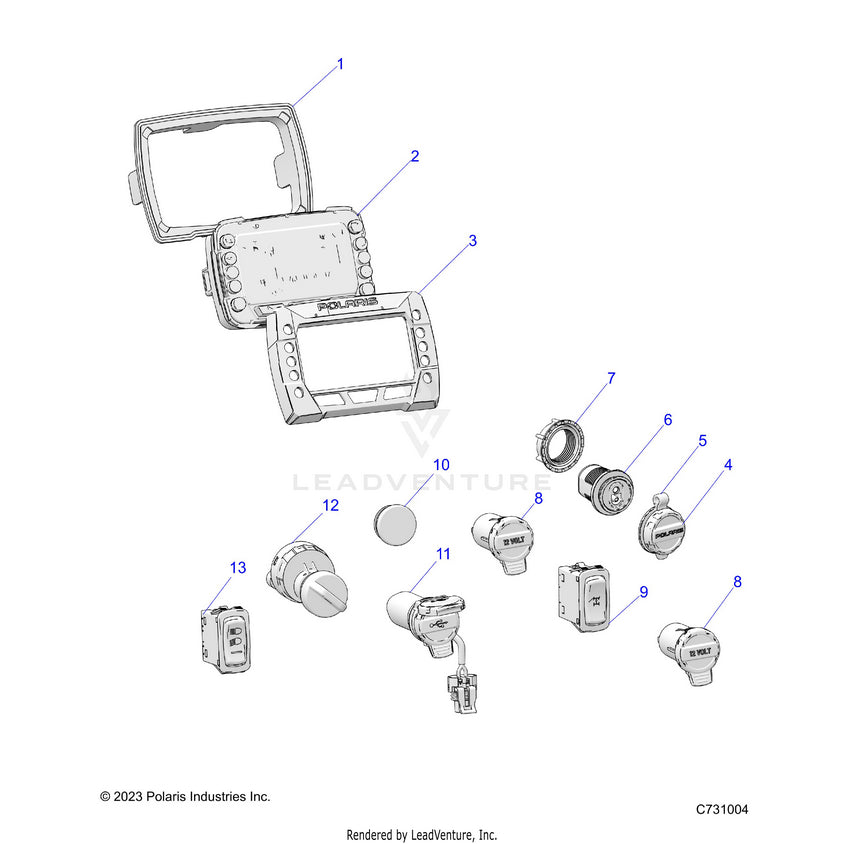 An Image of a Genuine Polaris Parts Schematic Diagram showing the schematic - ELECTRICAL: DASH INSTRUMENTS & CONTROLS - 2022 POLARIS RANGER CREW 570