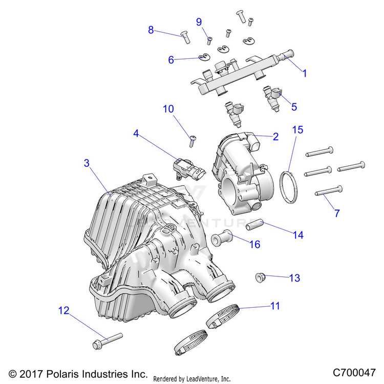 An Image of a Genuine Polaris Parts Schematic Diagram showing the schematic - ENGINE: AIR INTAKE MANIFOLD - 2021 POLARIS RANGER CREW XP 1000 EPS