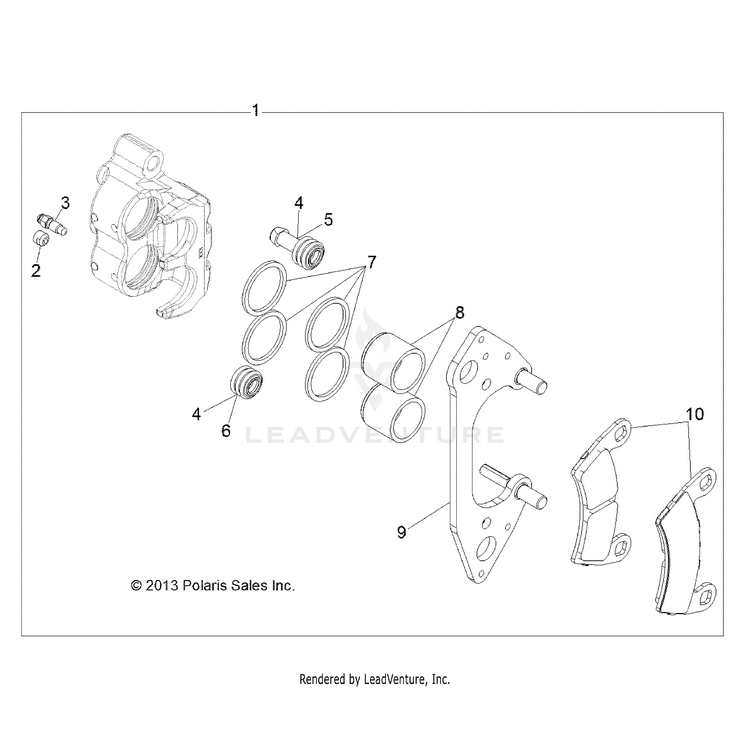 An Image of a Genuine Polaris Parts Schematic Diagram showing the schematic - BRAKES: FRONT CALIPER - 2015 POLARIS RANGER HST