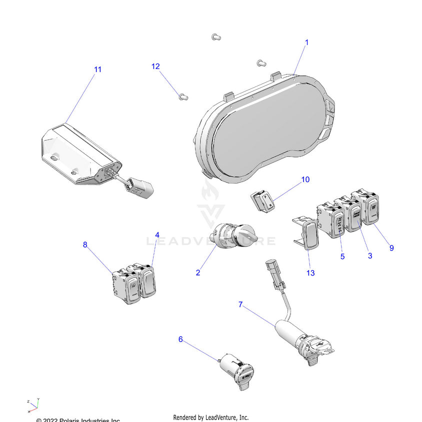 An Image of a Genuine Polaris Parts Schematic Diagram showing the schematic - ELECTRICAL: DASH INSTRUMENTS - 2024 POLARIS RANGER EV FULL SIZE ULTIMATE