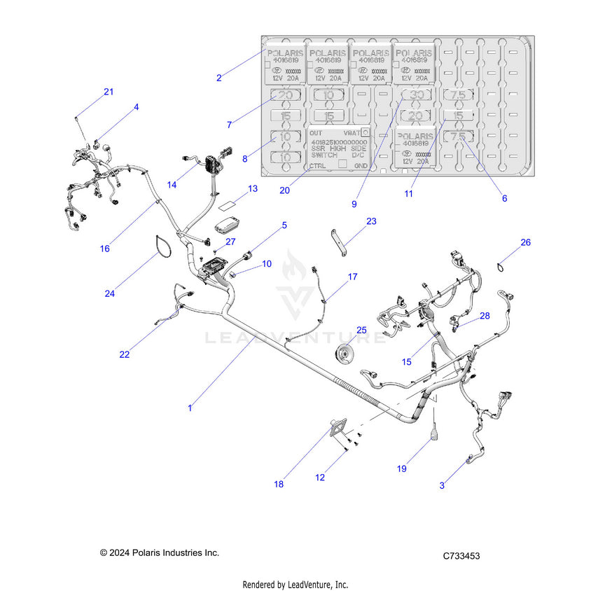 An Image of a Genuine Polaris Parts Schematic Diagram showing the schematic - ELECTRICAL: WIRE HARNESS - 2025 POLARIS RANGER 1000 CREW EPS