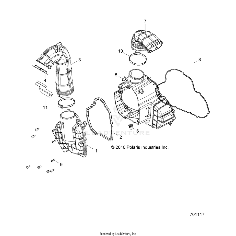 An Image of a Genuine Polaris Parts Schematic Diagram showing the schematic - ENGINE: ALTERNATOR COVER HVAC - 2017 POLARIS RANGER XP 1000