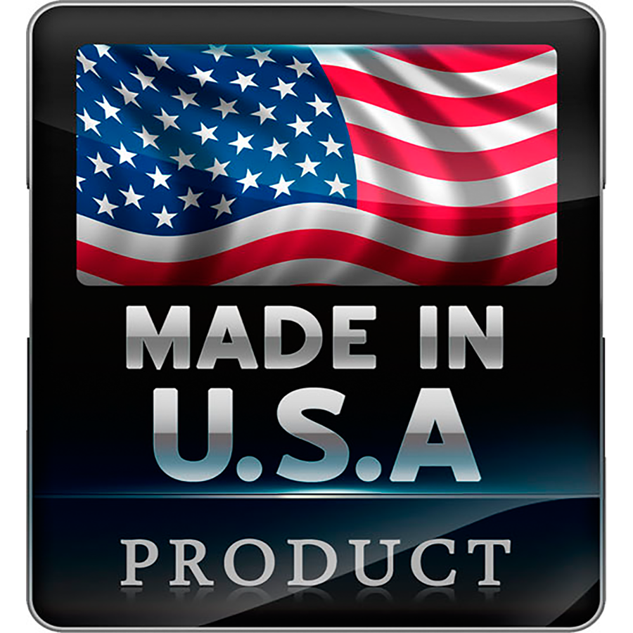 A glossy label with an American flag above bold silver "MADE IN U.S.A PRODUCT" text on black—ideal for showcasing custom items that are made in the USA