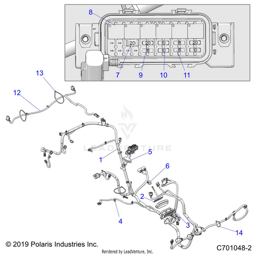 An Image of a Genuine Polaris Parts Schematic Diagram showing the schematic - ELECTRICAL: WIRE HARNESS - 2022 POLARIS RZR TRAIL 570
