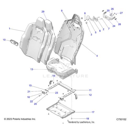An Image of a Genuine Polaris Parts Schematic Diagram showing the schematic - BODY: SEAT ASM & MOUNTING REAR - 2025 POLARIS RZR PRO R 4 FACTORY ARMORED LE ULTIMATE