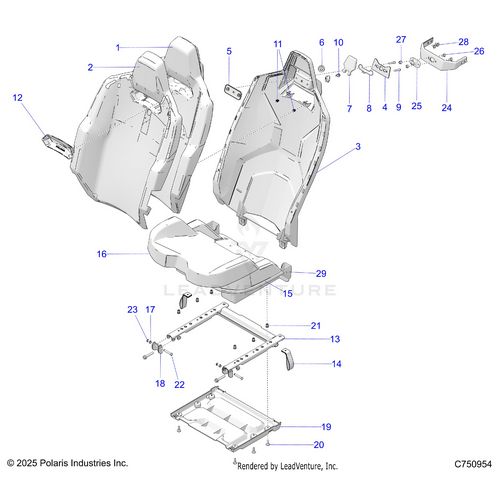 An Image of a Genuine Polaris Parts Schematic Diagram showing the schematic - BODY: SEAT ASM & MOUNTING REAR - 2026 POLARIS RZR PRO XP 4 ULTIMATE