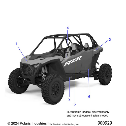 An Image of a Genuine Polaris Parts Schematic Diagram showing the schematic - BODY: DECALS GRAPHICS - 2025 POLARIS RZR PRO S 4 PREMIUM
