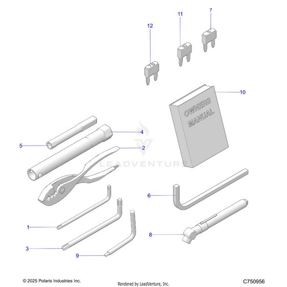An Image of a Genuine Polaris Parts Schematic Diagram showing the schematic - REFERENCES: OWNERS MANUAL AND TOOL KIT - 2026 POLARIS RZR PRO R LE
