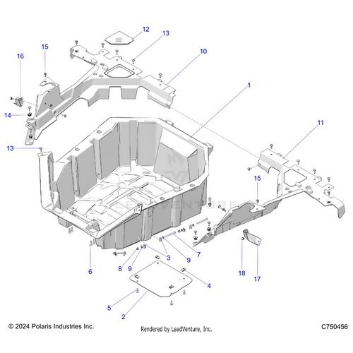 An Image of a Genuine Polaris Parts Schematic Diagram showing the schematic - BODY: CARGO BOX - 2025 POLARIS RZR PRO S SPORT