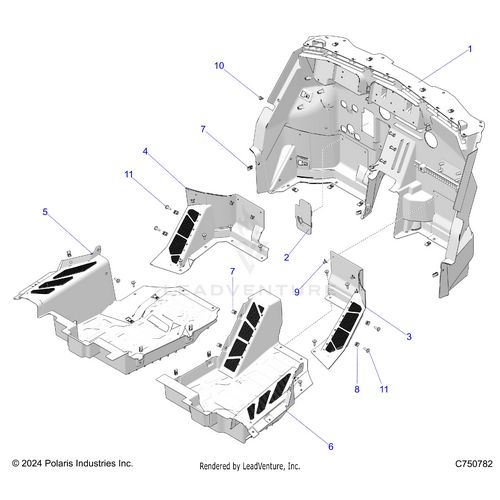 An Image of a Genuine Polaris Parts Schematic Diagram showing the schematic - BODY: FLOOR PANELS FRONT - 2025 POLARIS RZR PRO XP 4 SPORT