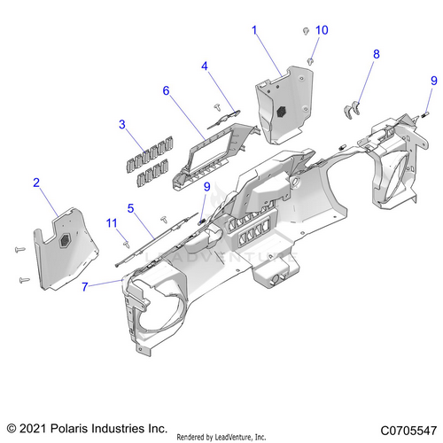An Image of a Genuine Polaris Parts Schematic Diagram showing the schematic - BODY: DASH LOWER RC - 2022 POLARIS RZR PRO XP 4 PREMIUM EVAP