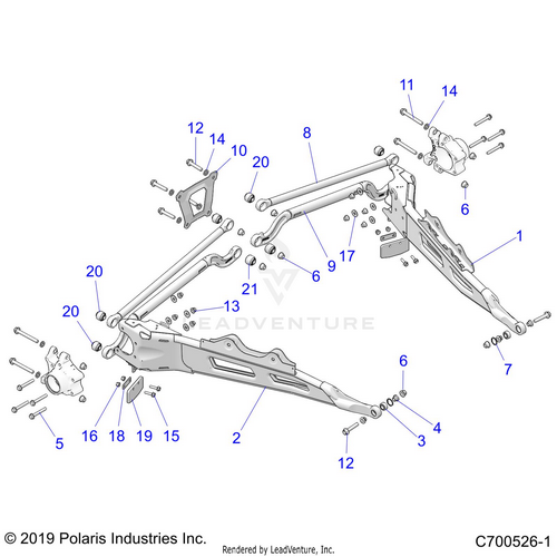 An Image of a Genuine Polaris Parts Schematic Diagram showing the schematic - SUSPENSION: REAR CONTROL ARMS - 2019 POLARIS RZR XP TURBO S