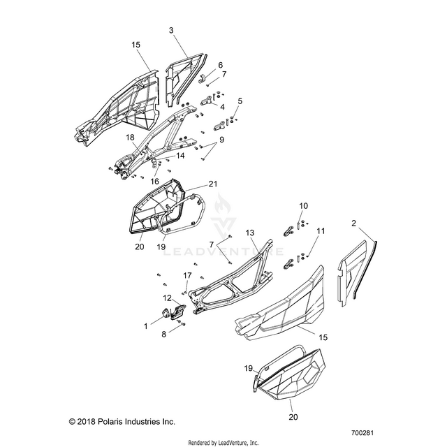 An Image of a Genuine Polaris Parts Schematic Diagram showing the schematic - BODY: DOORS - 2016 POLARIS RZR XP 1000