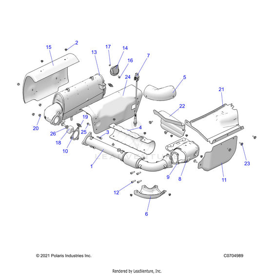 An Image of a Genuine Polaris Parts Schematic Diagram showing the schematic - ENGINE: EXHAUST SYSTEM - 2022 POLARIS RZR PRO XP 4 ULTIMATE