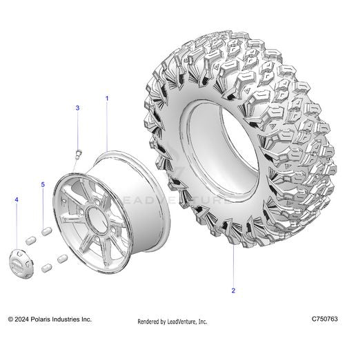 An Image of a Genuine Polaris Parts Schematic Diagram showing the schematic - WHEELS: REAR - 2025 POLARIS RZR PRO XP 4 SPORT