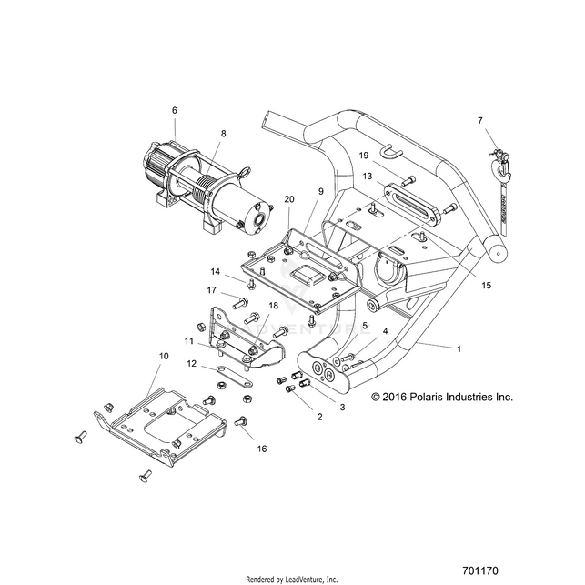 An Image of a Genuine Polaris Parts Schematic Diagram showing the schematic -  ACCESSORY: FRONT BUMPER W/WINCH - 2018 POLARIS RZR XP 1000 